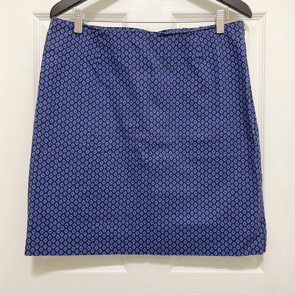 LL‎ Bean Favorite Fit Casual Skirt Blue Diamond Print Knee Length Cotton Size 12